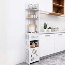 1PC Narrow Corner Bathroom Cabinet - Space-Saving Freestanding Storage Rack With Toilet Paper Holder, PVC Shelf Easy Assembly - Louvered Door - View 4