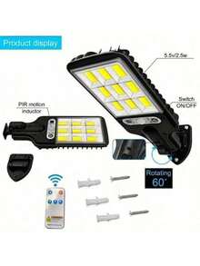 全新 1 件 2200W (108COB) 户外太阳能路灯，人体感应花园灯，带遥控器，LED 壁灯防水花园灯，太阳能供电安全灯，花园车库庭院后院路径灯，适用于舞台照明，太阳能户外照明，小巧便捷，适合户外远足和登山。