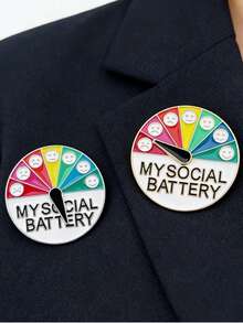 2pcs/Set Mood Changer Energy Metal Brooch With Sliding Social Battery Indicator, Unisex Lapel Pin, Couple Accessory, Gift For Valentine's Day, Holidays - Multicolor - View 1
