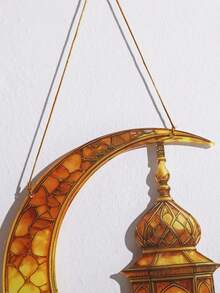 1pc Gold Acrylic Printed Lantern Decor Hanging Ornament, Moon & Star Hanging Decor, Acrylic Crescent Moon & Star Decor, Holiday Decoration, Islamic Style Home Decor, Boho Style Wall Hanging, Suitable For Living Room, Bedroom, Office, Gift (Please Remove The Protective Film Before Use, Material Is Acrylic, Not Glass) - Multicolor - View 7