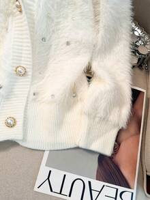 Stylish Furry Cardigan,Long Sleeve Tops - White - View 8