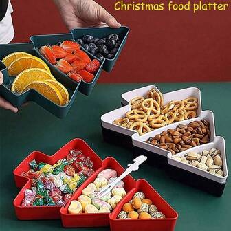 Christmas Tree Shaped Snack Plate, Nut Tray, Party Platter With Compartments, Suitable For Holiday Party, Kitchen, Office, Space-Saving Countertop Storage, Christmas Candy Decor, Divided Dish