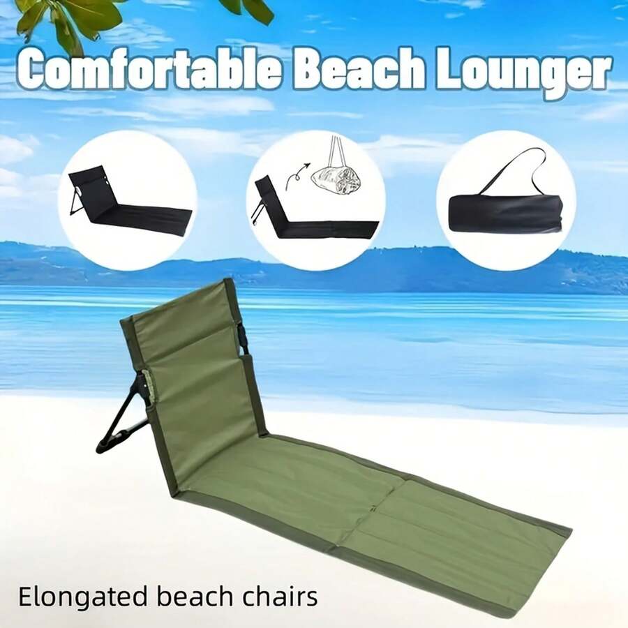 Una silla plegable larga, disponible en tres colores, se vende por unidad. Esta silla de jardín con barra de soporte de aleación de aluminio es perfecta para acampar y también se puede usar como silla de playa portátil para relajarse. - Verde - Ver 1