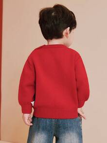 mini bala 2-6岁儿童羊毛混纺毛衣，柔软舒适，可爱设计，适合2026年冬季新年 - 紅色 - 查看 5