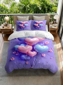 2/3pcs Elegant Purple Heart Bedding Set, Digital Printed Soft & Comfortable, Suitable For Bedroom, Guest Room, Dorm, Hotel - Multicolor - View 3