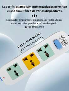 2 piezas Regleta Protectora de Sobretensiones con Cable de Extensión,3 Tomas Anchas con Enchufe Plano 2000W 10A,con interruptor de reinicio,Estación de Carga Compacta para Escritorio, Viajes y Oficina - 2 piezas - Ver 4