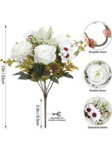 1/80pcs Artificial Rose Bouquet, Embroidered Flower Ball, Peony Mixed Flower, Bridal Bouquet, Wedding Decor, DIY Wreath Material, Birthday Party Decor, Home Dining, Living Room, Vase, Outdoor Garden, Spring Home Decor - White 1 - View 2