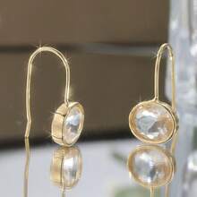 1 par de pendientes minimalistas con colgante de cristal sintético, adecuados para uso diario casual, apropiados para vacaciones y citas - Dorado - Ver 3