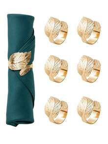 2/5/12-Piece Set Of Leaf-Shaped Golden Napkin Rings, Shiny Metal Napkin Rings For Table Decor, Stylish Autumn Napkin Rings In Bulk, Suitable For Various Events And Gatherings, Including Hotel Celebrations, Birthday Parties, Weddings, Christmas Decorations, And Other Occasions. Elegant Table Setting Gift Ideas. - Gold - View 5