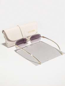 1 Pair Women's Metal Frame Rectangular Fashion Glasses, Street Style, Versatile And Elegant, Suitable For Casual Outings, Afternoon Tea, Blogger Street Photography - Gold - View 6