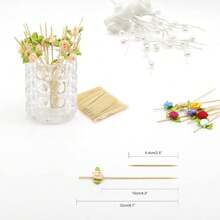 200pcs Flower Cocktail Picks,4.7inch/12cm Long Bamboo Fancy Toothpicks For Appetizers, Decorative Bridal Shower Wedding Valentines Party Food Drinks Fruit Skewer Sticks - Default - View 2