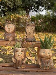 1 szt. Urocza doniczka na pniak, dekoracyjna dekoracja choinki, odpowiednia do domu, do dekoracji wnętrz i na zewnątrz, do sadzenia kwiatów i sukulentów, świetny prezent dla rodziny i przyjaciół, z otworem drenażowym u dołu - Wielokolorowe - Zobacz 2