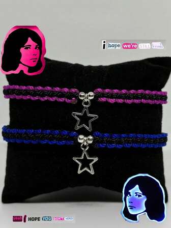 2pcs Geometric Star Bracelets Set, Woven Resin & Metal Unisex Friendship Bracelets, Fashion Accessory For Daily Outfit, Party