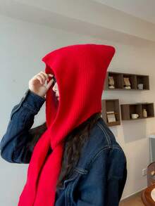 1件装女士羊毛拉法帽，带抽绳可拆卸颈套，针织面罩帽，适合户外滑雪，冬季保暖