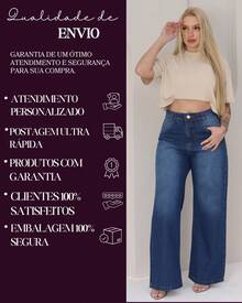 Wide Leg Women's Pants, Marbled Pattern, Wide Leg, High Waist, Thick Fabric, 100% Denim - Màu xanh lam - Xem 8