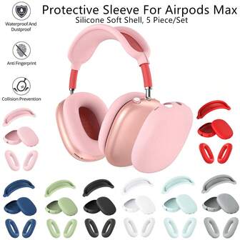1 Set Silicone Protective Case Compatible With Apple Max, Waterproof, Dustproof, Scratch-Resistant, Fingerprint-Proof, 360-Degree Full Coverage Protection, Includes Earcup Protector, Headband Protector, And Earcup Cover