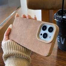 1个棕色皮革纹理TPU全包防震极简手机壳，兼容 17、16、15、14、13、12、11 Pro Max - 棕色 - 查看 2