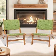 Silla de exterior de madera VINGLI, asiento de patio para todo clima con tela tejida de PE, silla Adirondack para césped, balcón, terraza (1, verde y marrón) - Verde y marrón - Ver 9