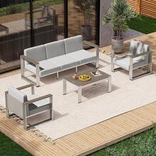 Conjunto de Muebles de Patio al Aire Libre, Asientos, Conjuntos de Conversación de Patio al Aire Libre con Asiento Ergonómico y Cojines Gruesos Lavables, Muebles Seccionales Modernos para Balcón, Porche (Gris) - Gris - Ver 2