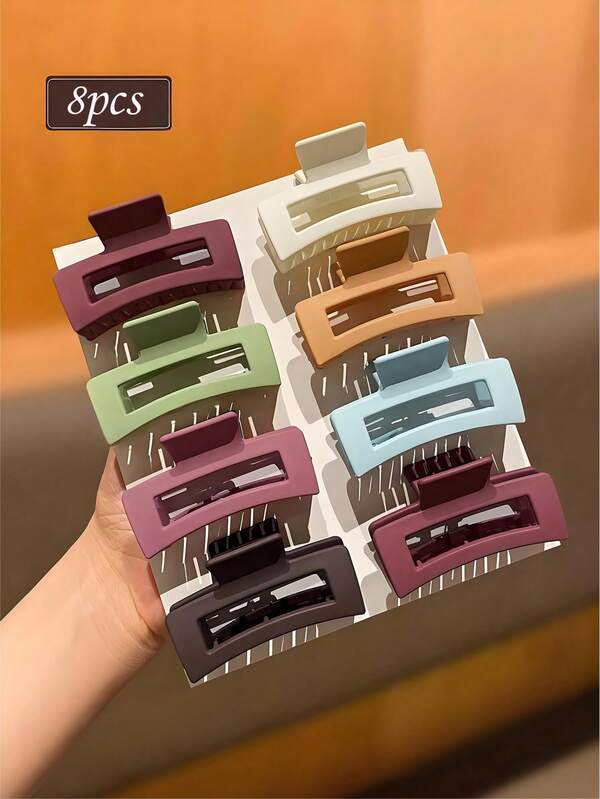8 piezas Pinzas de pelo cuadradas medianas de unicolor simple de moda para mujer, adecuadas para uso diario, recomendadas como regalo de accesorio de pelo para mujer