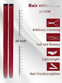 24 Inch 5pcs Burgundy Clip-In Hair Extensions Straight Hair Pieces, Halloween Cosplay Costume Fashion Party Christmas New Year - Multicolor - View 5