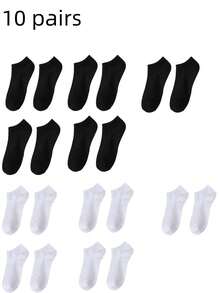 20 Pairs Women Ankle Socks, Black White Gray, Fashion Minimalist Short Socks - Black - View 5