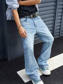 Men's Slim Fit Flared Leg Jeans Light Wash Stretch Denim Pants Y2K Retro Streetwear Bell Bottom Style - 薄荷藍 - 查看 8