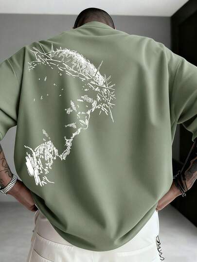 K-GLORY Men's Casual Versatile Minimalist Dark Portrait Graphic Print Short Sleeve T-Shirt