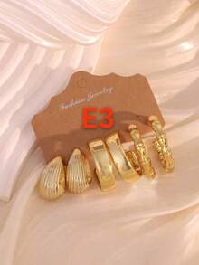 3/9 paires de nouveaux boucles d'oreilles à la mode épaisses en or massif, en forme de goutte d'eau, en forme de C, avec nœud de bambou. Matériau CCB léger, convient pour un port quotidien pour femmes, meilleur cadeau pour les amis et la famille - Doré - Voir 3