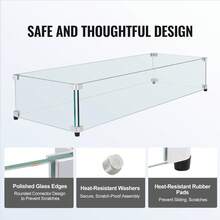 Protector de viento de vidrio para mesa rectangular de hoguera de 36 x 16 x 7,5 pulgadas, panel de vidrio templado resistente y de 0,31 pulgadas de grosor con soporte de esquina de aluminio duro y pies de goma, fácil de montar - Blanco - Ver 5