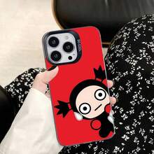 Funda de Teléfono a Prueba de Golpes Plateada Elegante de Muñeca China Pucca y Garu para 17,16,15,14,13,12,11 Pro Max, Plus - Z1 - Ver 12
