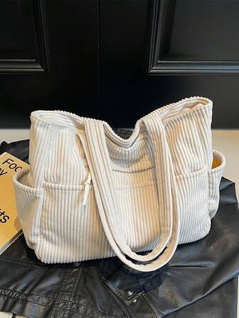 Bolso de mano para mujer 2025, bolso de hombro para viajes de gran capacidad, diseño exclusivo, estilo casual y versátil, minimalista, textura de pana, correa de hombro larga, cierre con cremallera, bolso tote espacioso, estilo artístico y casual