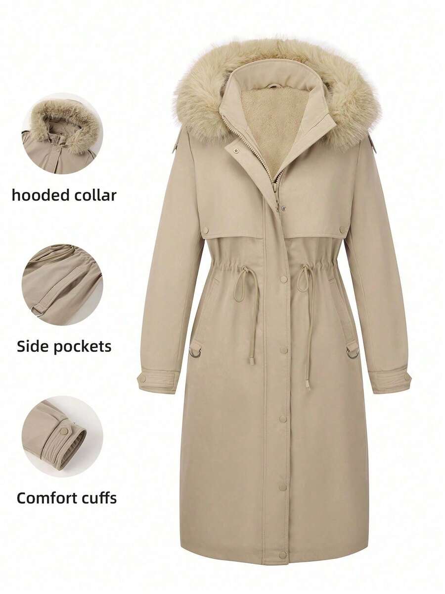 Risissida Women's Fall/Winter Bib Coat Detachable Fur Collar, Padded Jacket, Zipper/Button Closure, Pockets - Beige - View 1