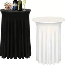 32x43 Inch Round Cocktail Table Skirt, Spandex Elastic Round Tablecloth, Suitable For Bar, Pub, Wedding, Party, Banquet, Birthday