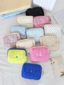 1个带衬垫的CCD相机收纳包，绣花蝴蝶结图案零钱包，迷你相机保护套，翻盖零钱包，大容量卡包，可爱格子口红包，时尚黑色卡包相机收纳包 - 彩色 - 查看 3