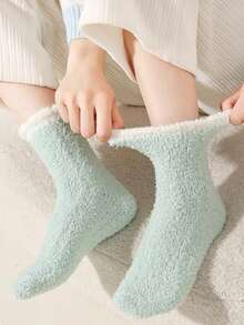 6 Pairs Solid Color Thermal Lined Socks, Versatile Casual Mid-Calf Socks For Women, Autumn/Winter - Multicolor - View 5