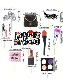 11 件或 6 件化妆蛋糕装饰、水疗生日蛋糕装饰、水疗派对用品、化妆主题派对蛋糕装饰，包括口红、粉状腮红和钻石刷插件，适合女士生日派对装饰、单身派对蛋糕装饰（手工制作，轻微瑕疵属正常现象，介意请勿购买） - 彩色 - 查看 2