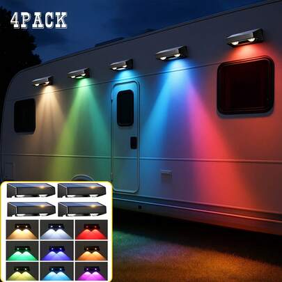 1/2pcs Solar Powered Fence Wall Lights, RGB+Cool White/Warm White/White, 8 Modes, Auto On/Off, Dusk To Dawn, Outdoor Solar Lights For Garden, Patio, Yard Decor, Solar Powered Lighting, Durable Plastic Material, Auto On/Off, Suitable For Gardening Enthusiasts