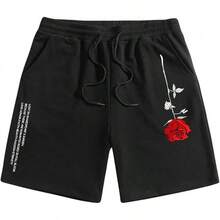 Men's Boho Paisley Print Drawstring Waist Summer Shorts With Pocket - Black Ink Floral - View 1