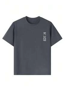 男童休闲趣味印花圆领短袖T恤，夏季 - 深灰色 - 查看 3