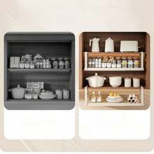 Multifunctional Kitchen Utensil And Seasoning Storage Rack Under Cabinets And Wall-Mounted Cabinets; Extendable, Tiered, Multifunctional Kitchen Storage Rack. - Black - View 4