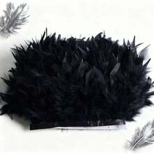 1米长人造黑色火鸡羽毛丝带，长度10-15厘米，适用于嘉年华DIY工艺品、节日羽毛头饰、手工服装缝纫和舞会服装设计 - 彩色 - 查看 2