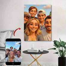 1pc Customized Cartoon Canvas Art - Convert Personal Photos Into Cartoon Style, Vibrant Anime Design Printed On High-Quality Canvas. Ideal As Birthday And Holiday Gifts, Home Or Office Wall Decor; Also A Fun Creative Family Portrait Gift. - Multicolor - View 5