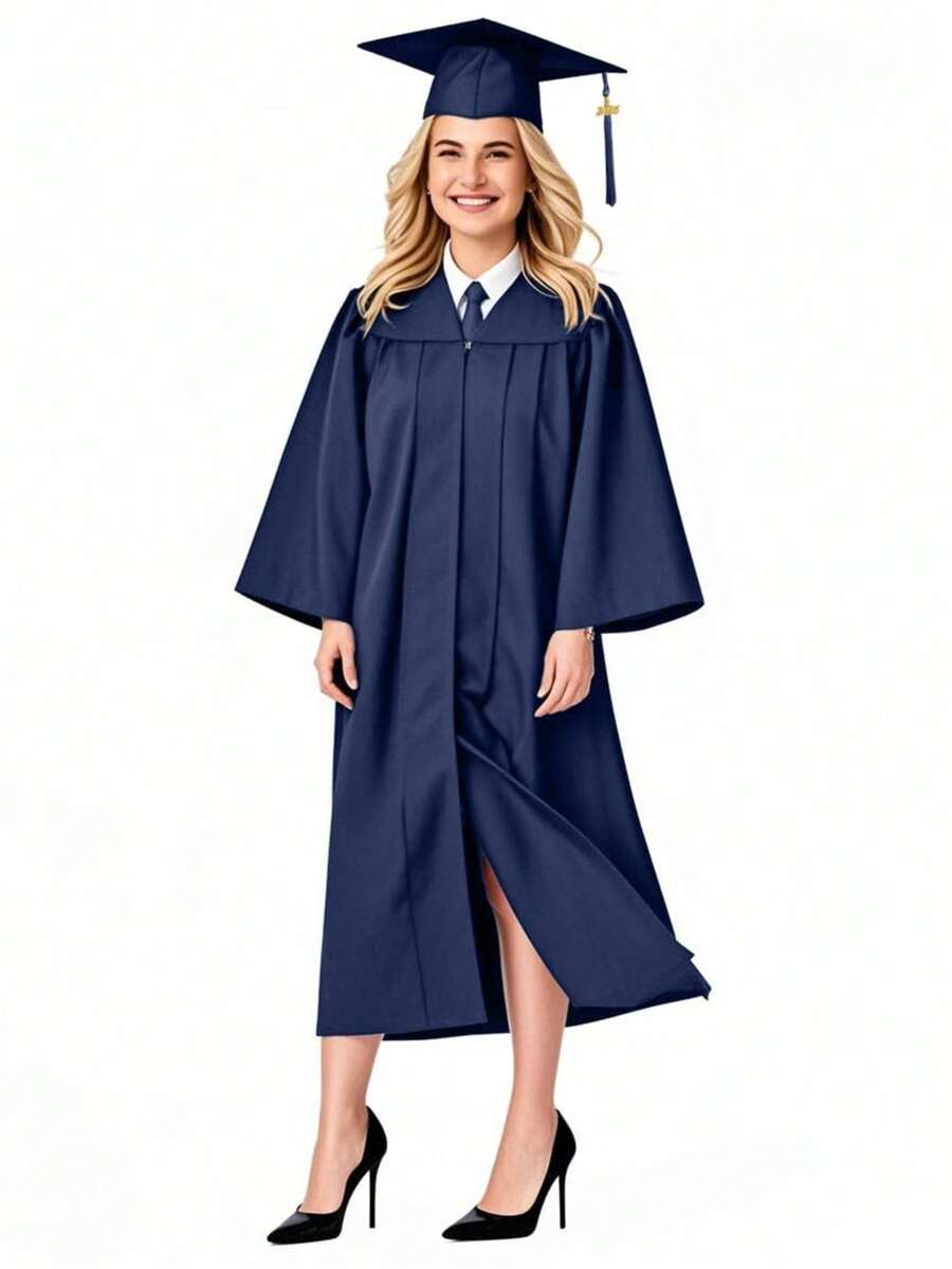 Unisex Matte Graduation Cap And Gown 2025 2026 With Tassel For College High School Graduates And Bachelor,Graduation Cap And Gown 2025 Set With Tassel,Unisex Graduation Cap And Gown Tassel Set With 2025 And 2026 For High School And Bachelor,Adult Unisex Black Graduation Robe College High School Doctoral Ceremony Gown Comfortable Woven Fabric - 藏蓝色 - 查看 1