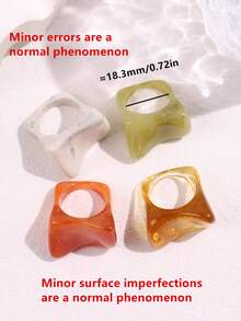 4pcs Vintage Geometric Minimalist Resin Rings Set, Asymmetrical Oversized Rings Suitable For Women's Daily Wear, Festivals, Party Gifts - Multicolor - View 4