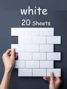 3D亮面白色地铁砖纹理自粘式厨房防溅墙纸 - 彩色 - 查看 10