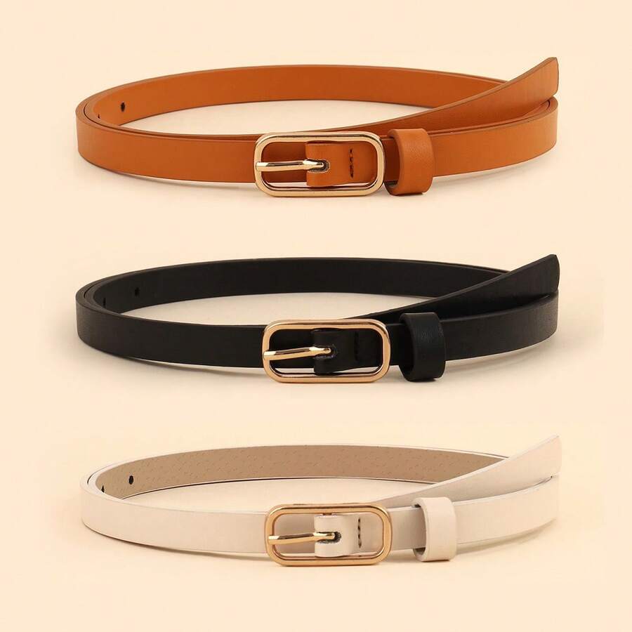 3 pièces Ceinture fine pour femme avec boucle rectangulaire