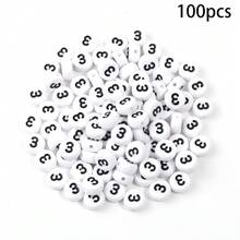 100颗亚克力扁平圆形0-9数字珠，适用于DIY制作手链、项链、耳环等首饰，亦可作为教育手工材料。 - 白底+黑色字母 - 查看 8