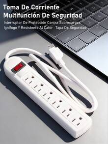 Regleta Multicontacto con 6 Tomas, Cable de Extensión de 1M, Ideal para Dormitorio, Hogar, Dormitorio u Oficina, Disponible en Negro y Blanco - ps014-2 piezas - Ver 3