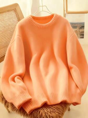 Women's Soft & Cozy Solid Color Knit Sweater Top, Casual Wear For Autumn